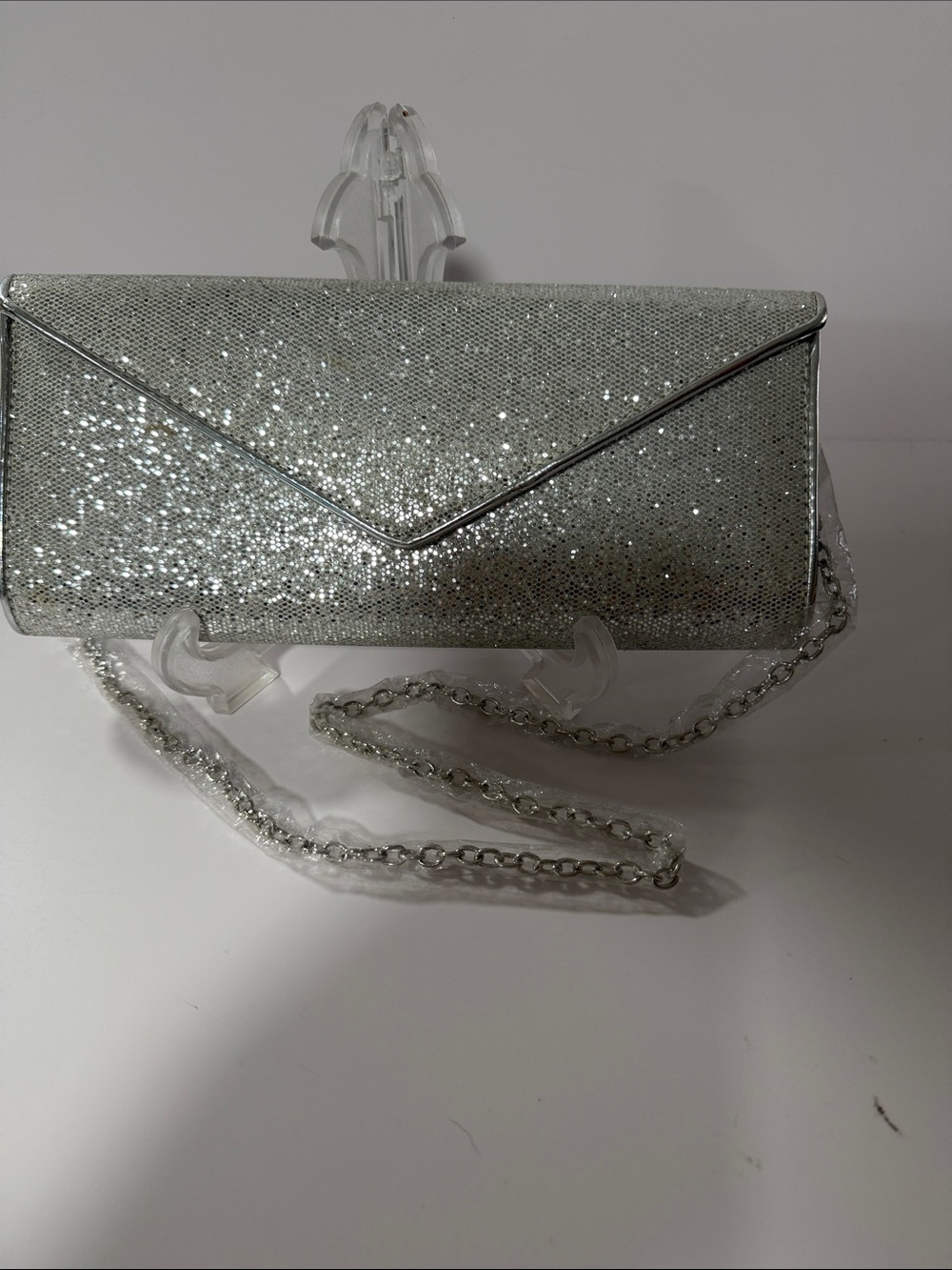 Aldo Silver Sparkle Envelope Clutch with Chain